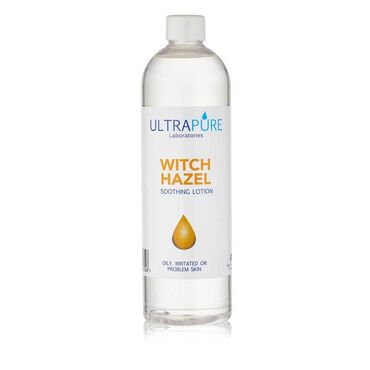 Ultrapure Witch Hazel Soothing Lotion Distilled Witch Hazel, Ethanol Alcohol. After cleaning as normal, dampen a cotton wool pad with ULTRAPURE® Witch Hazel Toner and gently apply to the face and neck to freshen up the skin. Concentrate on the oiliest areas of the face such as the forehead or nose. Allow to dry or rinse with lukewarm water and pat dry. In the case that your skin feels tight and dry after use, moisturise the skin. For best results, use twice a day.