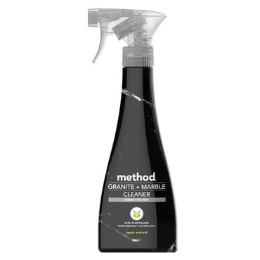Method Granite and Marble Cleaner Water (aqua) : dilutent + solvent deionized for purity; extracted from abundant source
Ethanol : solvent biodegrades readily; fermented from plant sugars such as corn or sugar beets; not irritating to skin
Sodium citrate : optimizes pH levels biodegrades readily; derived from plant sugars such as corn; not irritating to skin
PEG 300 monooctyl ether surfactant (cleaning agent) biodegrades readily; derived from plant oils such as coconuts
Fragrance (parfum) : fragrance blended composition is partly essential oils + partly synthetic ingredients