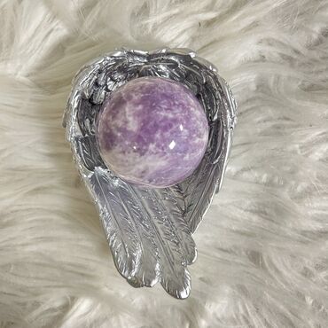 Crystal Sphere Holder Silver Angel Wings