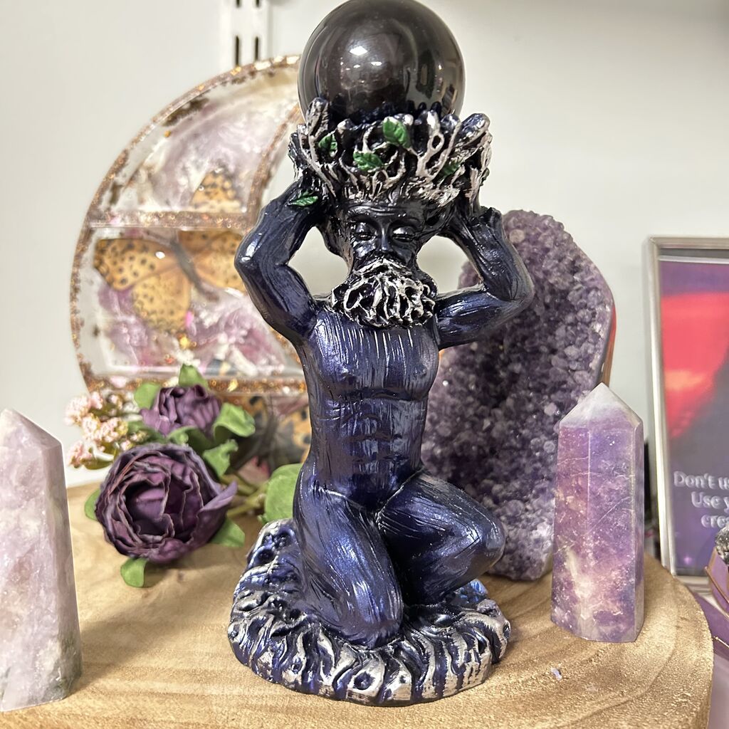 Crystal-sphere-holder-blue-forest-god