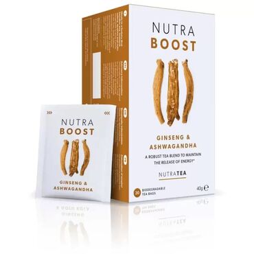 Nutra Tea Nutra Boost Tea Herbal Tea Green Tea (30%), Ginseng (20%), Liquorice, Gotu Kola, Guarana, Astragalus, Ashwagandha, Rhodiola &amp; Mace.