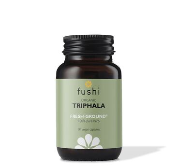 Fushi Organic Triphala 100% ORGANIC TRIPHALA (AMALAKI, HARITAKI, BHIBHITAKI). Three Fruit Blend Of Amla, (Emblica Officinalis), Haritaki (Terminalia Chebula) And Bhibhitaki (Terminalia Bellirica). | Origin: India.
520mg of herb per capsule.