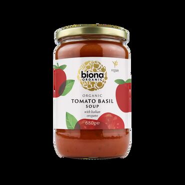 Biona Organic Tomato & Basil Soup Tomato Paste*(59%), Water, Wheat Syrup* (gluten free), Rice Starch*, Onions*, Broccoli*, Celeriac*, Sea Salt, Corn Flour*, Yeast Extract*, Corn Maltodextrin*, Onion Powder*, Ginger*, Basil*(<1%), Oregano* (<1%), Garlic*, Turmeric*, Horseradish*, Black Pepper*, Nutmeg*. * = Certified Organic Ingredients.