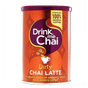 Drink Me Dirty Chai Latte Sugar, Skimmed Milk Powder (21%), Coconut Oil, Dried Glucose Syrup, Maltodextrin, Caramelised Sugar, Instant Black Tea (2%), Cinnamon (0.6%), Spices, Modified Starch (E1450), Thickener (E466), MILK Proteins, Stabiliser (E451i), Natural Flavouring.