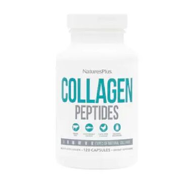 Natures Plus Collagen Peptides Hydrolyzed Grass-fed Beef Collagen, Fish Collagen, bovine gelatine, Chicken Collagen, Eggshell Membrane Collagen, papaya fruit, ascorbic acid, rice protein, bulking agent: microcrystalline cellulose and anti caking agent: silica.