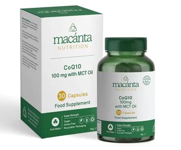 Macanta Co Q10 100mg with MCT Oil Coconut Medium Chain Triglyceride MCT 60%, 350mg, Coenzyme 010 (as Ubiquinone) 100mg, Brown Rice FIour (Gluten Free), Capsule Shell: Pullulan Vegetable capsule