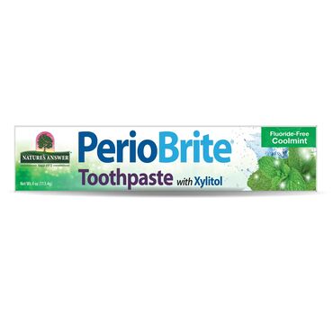 Nature's Answer PerioBrite Toothaste Calcium carbonate, vegetable glycerin, sodium bicarbonate, U.S.P. purified water, colloidal silica, peppermint oil, xanthan gum, xylitol, lysine, centipeda cunninghamii extract; extracts of echinacea purpurea tops, calendula flower, olive leaf, black walnut green hulls, gotu kola herb, chamomile flower, green tea leaf, prickly ash bark, grapefruit seed; essential oils of oregano, clove, thyme, lavender, cinnamon and eucalyptus; plant saponins, folic acid, coenzyme Q10, aloe vera, chlorophyll.