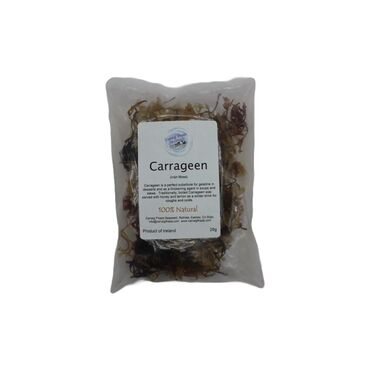 Carraig Fada Carrageen Sea Moss Carrageen (Chondrus crispus). Can be added to soups or stews. Can be sprinkled over food before grilling. It can be brewed to make a drink traditionally used to help relieve coughs. To make this soak 25gm in cold water for 15 minutes, then strain and add to a pint of boiling water, with half a lemon, simmer for 15 minutes, strain, cool, allow to cool. You can add honey, sugar or lemon to your own taste. It can be stored in the fridge in a sealed container for up to one week. Wash carrageen for all dishes before use.