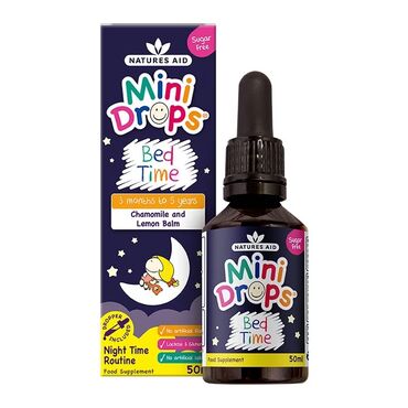 Natures Aid Mini Drops Bed Time Purified Water, Chamomile Flower Prep. (Chamomile Flower Extract, Maltodextrin), Lemon Balm Leaf Prep. (Lemon Balm Leaf Extract, Maltodextrin), Preservative (Potassium Sorbate), Citric Acid. The liquid can simply be added to a night time drink as part of a child’s bed time routine. 1ml can be used daily for children aged 3 months - 5 years.