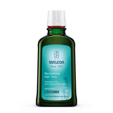 Weleda Rosemary Hair Tonic INCI: Water (Aqua), Alcohol, Cochlearia Armoracia (Horseradish) Extract, Sedum Acre Extract, Rosmarinus Officinalis (Rosemary) Leaf Oil, Potassium Carbonate, Fragrance (Parfum)*, Limonene*, Linalool*, Geraniol*. *from natural essential oils. Massage into scalp every morning and evening. Do not rinse.