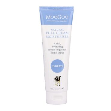 Moo Goo Full Cream Moisturiser Aqua (H₂O’s Fancy Name), Prunus Amygdalus Dulcis (Sweet Almond) Oil, Olea Europaea (Olive) Fruit Oil, Cocos Nucifera (Coconut) Oil, Cetearyl Alcohol (Plant-Based Emulsifying Wax) (and) Polysorbate 60 (Food Grade Emulsifier), Glyceryl Stearate SE (Food Grade Emulsifier), Aloe Barbadensis Leaf Juice (Aloe Vera), Squalane (Olive), Piroctone Olamine (Olamine Salt), Guar Hydroxypropyltrimonium Chloride (Guar Gum), Mel (Honey), Allantoin, Acetum (Apple Cider Vinegar), Pyrus Communis (Pear) Fruit Extract, Natural Vanilla Fragrance, Hydrolyzed Milk Protein (For Skin Elasticity), Tocopherol (Natural Vitamin E), Humulus Lupulus (Hops) Extract.