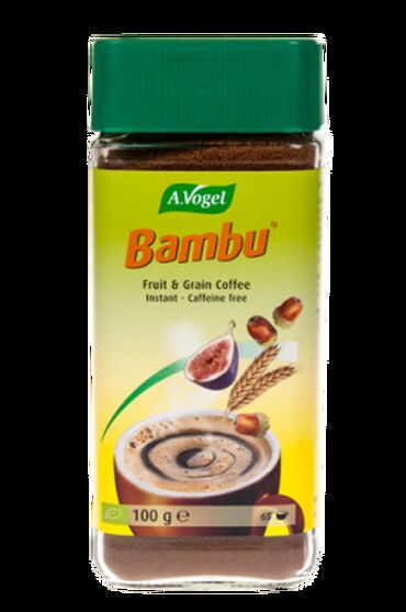 A Vogel Bambu Coffee Alternative Organic chicory, wheat, malted barley, figs and acorns. Use one teaspoon per cup, pour on hot water or milk and stir well. Serve hot or chilled.Bambu® coffee alternative should be stored in a cool and dry place.