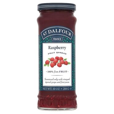 St Dalfour Raspberry Spread Raspberries (50%), Unsweetened Fruit Juice Concentrate (grape, date, pineapple), Gelling Agent (Fruit Pectin).