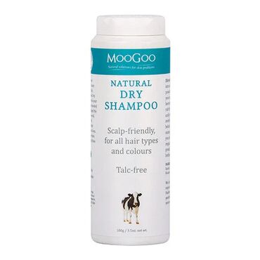 Moo Goo Natural Dry Shampoo Zea Mays (Corn) Starch, Kaolin, Tapioca Starch, Bentonite, Sodium Bicarbonate, Piroctone Olamine, Fragrance - Oatmeal (Phthalate-Free).