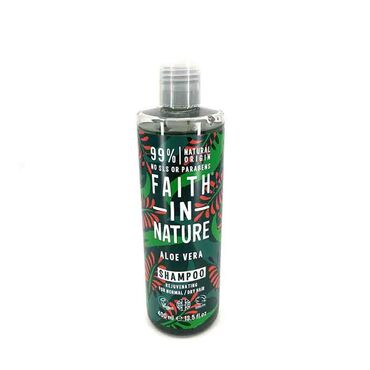 Faith In Nature Shampoo - Aloe Vera Aqua, Ammonium laureth sulfate, Maris sal, Aloe barbadensis leaf juice, Polysorbate 20, Cocamidopropyl betaine, Citrus limon peel oil, Citrus aurantifolia oil, Melaleuca alternifolia leaf oil, Potassium sorbate, Sodium benzoate, Citric acid, CI 75810, Citral, Limonene Massage the Aloe Vera Shampoo gently into wet hair, rinse thoroughly until hair is clean and repeat if required. For best results, follow with Faith &amp; Nature Aloe Vera Conditioner. In case of contact with eyes, rinse with clean water immediately. If irritation occurs, stop use. Keep out of reach of children.