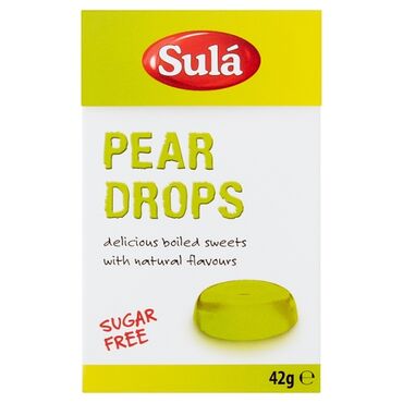Sula Sugar Free Pear Drops Sweeteners (Isomalt, Sucralose), Acidity Regulators (Lactic Acid, Sodium Lactate, Citric Acid), Natural Flavouring, Concentrated Pear Juice, Coloring Concentrate from Carrot, Spirulina Concentrate
Excessive consumption may produce laxative effects.