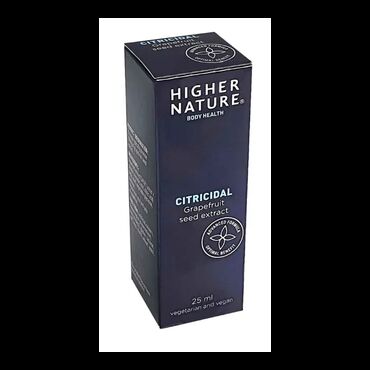 Higher Nature Citricidal (Grapefruit Seed Extract) Organic grapefruit extract (34%),* citrus x paradisi, Ascorbic acid, Citric acid, Lactic acid, Glycerine, DextroseContains total 72.5% organic ingredients. *Made from seed and pulp of grapefruit. Dilute 5-10 drops in 100ml of water or juice, stir thoroughly.Consume 30 mins before meals or 2 hours after, 1-3 times a day (children 8 and over half dose)or as your health professional advises.