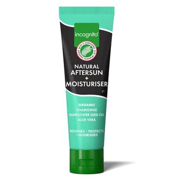 Incognitio Moisturiser & Aftersun Aqua (water), helianthus annuus (sunflower) seed oil*, cetearyl alcohol, glyceryl stearate glycerine, cymbopogon winterianus (citronella) herb oil*, caprylic/capric triglyceride, vitis vinifera (grape) seed oil*, aloe barbadensis (aloe vera) leaf juice powder*, sucrose stearate, sodium stearoyl glutamate, xanthan gum, coco-glucoside, citrus bergamia (bergamot) peel oil expressed*, pelargonium graveolens (geranium) flower oil*, melia azadirachta (neem) seed oil*, melaleuca alternifolia (tea tree) leaf oil*, persea gratissima (avocado) oil*, argania spinosa (argan) kernel oil*, simmondsia chinensis (sesame) seed oil, anthemis nobilis (chamomile) flower oil*, tocopherol (vitamin E), coconut alcohol, dehydroacetic acid, benzyl alcohol, sodium benzoate, citric acid, geraniol, citronellol, limonene, linalool, citral, eugenol, farnesol. *Organic ingredients.
