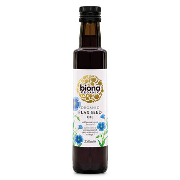 Biona Organic  Flax Oil Splash sunshine into your plate with our golden flaxseed oil. Cold-pressed and unrefined, our organic Flax oil is an excellent source of polyunsaturated fats and a rich and natural particular brain-boosting Omega 3 fatty acids. Drizzle liberally over salad greens, use as a base in homemade houmous, add flavour to stews or spoon into nut butters for a more spreadable texture. Not suitable for frying. Also included in our range of Organic Oils is the Biona olive oil, rapeseed oil, hemp seed oil, as well as our best-selling Coconut oils.