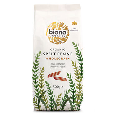 Biona Organic Wholegrain Spelt Penne Pasta Wholegrain Spelt Flour*

* = Certified Organic Ingredients