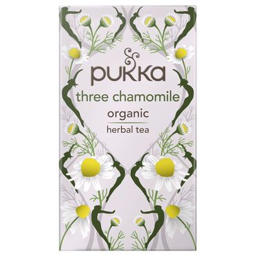 Pukka Three Chamomile Organic Tea African Chamomile Flower (70%) (Yellow Florets and Flower Heads), Egyptian Chamomile Flower (20%), European Chamomile Flower (10%). Use one tea bag per cup. Leave to brew for 3-4 minutes in freshly boiled water. Enjoyed best without milk or sugar.