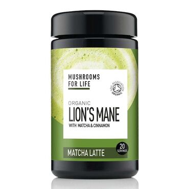Mushrooms For Life Organic Lions Mane Matcha Latte Coconut milk powder*, matcha tea powder*, lion's mane (Hericium erinaceus) extract powder*, coconut sugar*, cinnamon powder**Certified organic ingredients