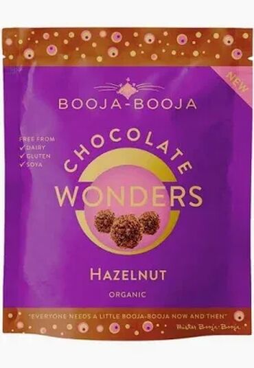 Booja Booja Hazelnut Chocolate Wonders Chocolate* (Cocoa Mass*, Cane Sugar*, Cocoa Butter*, Vanilla Powder*), Coconut Oil*, Hazelnuts * 10%, Agave Syrup*. *=Organically grown ingredients.