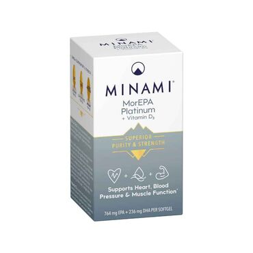 Minami Nutrition MorEPA Omega 3 Fish Oil Platinum Elite Each softgel contains
Deep sea fish oil TG concentrrate: 1200mg
Omega-3 fattty acids (as triglyceride) 1100mg
EPA Eicosapentoic Acid 764mg
DHA Docosahexaenoic Acid 236mg
Vitamnin D3 (Cholecalciferol) 1000iu, 500%RI, 25mcg Take one capsule per day