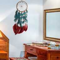 Dreamcatcher Aqua & Red with Speckled Feathers