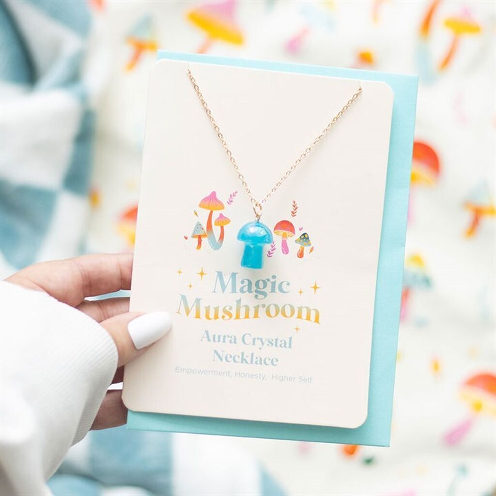 Blue aura mushroom necklace