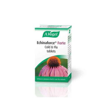 A. Vogel Echinaforce Echinacea Forte Each 750mg tablet contains 1,140mg of extract (as dry extract) from fresh Echinacea purpurea (L.) Moench herb (1:12) and 60mg of extract (as dry extract) from fresh Echinacea purpurea (L.) Moench root (1:11).Extraction solvent: ethanol 65% v/v. The other ingredients used for the tablet are lactose, pregelatinised starch, magnesium stearate and soya polysaccharide. Adults, the elderly and children over 12 years: Take 1 tablet two to three times daily.Echinaforce Forte is not suitable for children under 12 because of its high strength formulation.Do not use if you are allergic to Echinacea, other members of the daisy family or any of the other ingredients.Although the data available suggests that use of Echinacea during pregnancy does not lead to any adverse effects, taking the herb during this time of life is not recommended. Similarly, use of Echinacea during breastfeeding is not recommended.