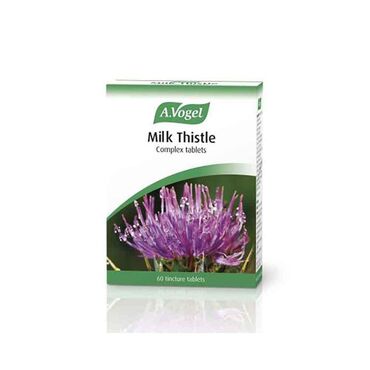 A. Vogel Milk Thistle Complex Tablets Extract of fresh Cynara scolymus* (Artichoke) leaves 47.5%, Silybum marianum (Milk Thistle) dried fruit 33%, fresh Taraxacum officinalis* (Dandelion) herb and root 12.5%, and Peumus boldus (Boldo) dried leaf 7%. Also contains microcrystalline cellulose and hydrogenated cottonseed oil. Each 250mg tablet contains the equivalent of 485mg Milk Thistle Complex tincture. * organically grown Adults: 1 tablet twice daily. Children: This product is not recommended for children.