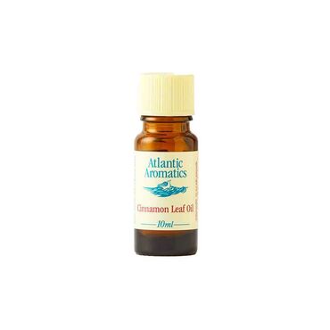 Atlantic Aromatics Cinnamon Leaf Essential  Oil Cinnamonum zeylanicum leaf Ways to useAdd 3–4 drops to a diffuser for a warming, spicy aroma.Blend 1 drop per 10ml carrier oil for a stimulating massage blend (use sparingly).Mix a few drops with orange oil in a diffuser for a festive home fragrance.Add 1–2 drops to a cotton ball or scent stone for a natural room freshener.Combine with clove and nutmeg for a rich, spicy diffuser blend.For external use only. Always dilute before skin application. This is a strong essential oil, use in small amounts. Avoid contact with eyes. Keep out of reach of children and pets.