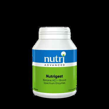 Nutri Advanced Nutrigest Each two-phase tablet typically provides:
Betaine HCl - 150mg
L-Glutamic Acid HCl - 100mg
Papain - 133mg
protease (from papain) - 266,680 USP
Bromelain - 30mg
protease (from bromelain) - 36 GDU
Protease (2300 HUT (3)) - 230mg
Amylase (1500 SKB (4)) - 30mg
Lipase (1200 U (5)) - 120mg 
L-Taurine - 50mg
Glycine - 50mg 1 capsule at the onset of a meal, up to three times daily.
No - do not split capsule. Do not chew or break the capsule. Capsule must be swallowed whole.
Not recommended for individuals with gastritis or ulcers.
If pregnant, breastfeeding, taking any kind of medication or have a medical condition, consult a healthcare practitioner before using this product.