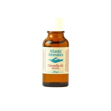 Atlantic Aromatics Organic Citronella Essential  Oil Citronella oil. Ways to useAdd 4–6 drops to a diffuser for a crisp, refreshing citrus scent.Blend 1–2 drops per 10ml carrier oil for a stimulating massage oil.Mix 10–15 drops with 100ml distilled water in a spray bottle for a natural room or outdoor mist.Combine with eucalyptus or tea tree in a diffuser for a clean, clearing aroma.Add to homemade candles for a bright, fresh summer fragrance.For external use only. Always dilute before skin application. Avoid contact with eyes. Keep out of reach of children and pets.