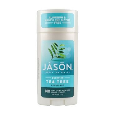 Jason Deodorant Tea Tree Stick Propanediol, Aqua (Water), Glycerin, Sodium Stearate, Zinc Ricinoleate, Polyglyceryl-3 Caprate, Melaleuca Alternifolia (Tea Tree) Leaf Oil, Citrus Grandis (Grapefruit) Seed Extract, Allantoin, Behenyl Alcohol, Ethylhexylglycerin, Glyceryl Stearate, Silica, Sodium Bicarbonate, Sucrose Cocoate, Tocopheryl Acetate, Zea Mays (Corn) Starch, Amyl Cinnamal, Benzyl Benzoate, Benzyl Salicylate, Citronellol, Isoeugenol, Fragrance (Parfum) How to Use:Apply to clean, dry underarmsReapply throughout the day as neededA refreshing and effective natural deodorant, ideal for those who prefer clean, plant-based body care.