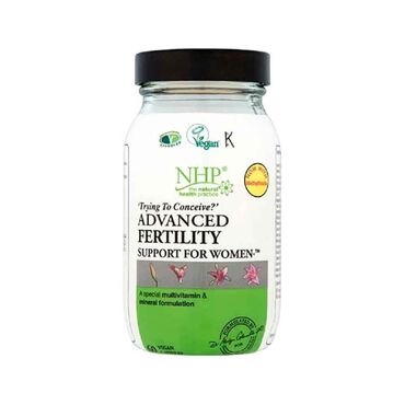 NHP Advanced Fertility for Women Vitamin E (as Natural d-alpha-tocopherol) 161mg, Vitamin C (as magnesium ascorbate) 200mg, Zinc (as ascorbate) 30mg, Magnesium (as citrate) 20mg, Calcium (as citrate) 20mg, CoQ10 20mg, Iron (as Biglycinate) 5mg, Beta Carotene (Dunaliella salina algae) 5mg, Manganese (as ascorbate) 5mg, Thiamine (as HCl,vitamin B1) 20mg, Vitamin B6 (as Pyridoxal-5-Phosphate) 20mg, Panthothenic Acid (as calcium pantothenate, Vitamin B5) 20mg, Riboflavin (Vitamin B2) 20mg, Niacin (as nicotinamide, Vitamin B3) 20mg, Selenium (Methionine as l-selenomethionine) 100mg, Vitamin D3 (as Cholecalciferol) from lichen 400iu 10mcg, Folacin (Folic Acid as Methylfolate) 400mcg, Chromium (as picolinate) 20mcg, Vitamin B12 (as hydroxycobalamin) 20mcg. For best results take 3 capsules daily