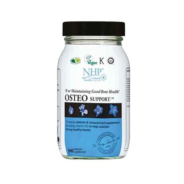 NHP Osteo Support Magnesium Citrate 900mg providing elemental magnesium 130mg, Calcium Citrate 650mg providing elemental calcium 120mg, Protease 10,000 hut/g 66mg, Zinc (as citrate) 15mg, Amylase 50,000 skbu/g 21mg, Lipase 10,000 u/g 12mg, Sodium Borate 5mg providing elemental boron 1mg, Vitamin D (300iu) 7.5ug For best results take 2 capsules daily (or as professionally directed)