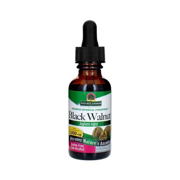 Nature's Answer Black Walnut  Alcohol Free Tincture Black Walnut (Juglans nigra) Hulls Extract.

Other Ingredients: Vegetable Glycerin, Purified Water. As a dietary supplement take 2 ml (56 drops) 3 times a day in a small amount of water.

Servings per container: 15