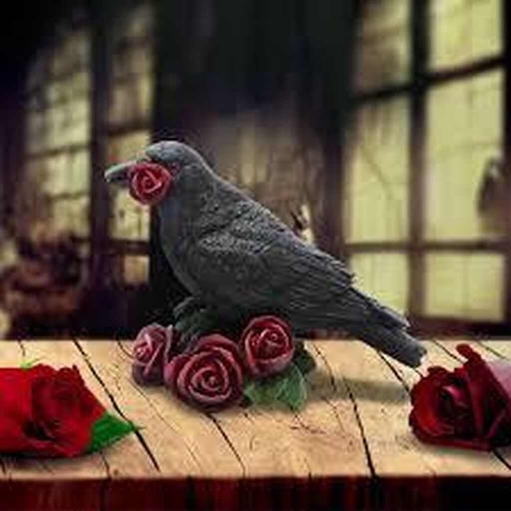 Raven rose figurine