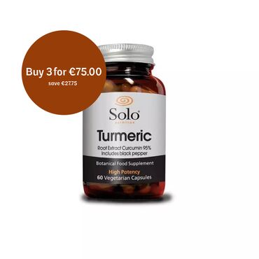 Solo Nutrition Turmeric Turmeric Powder (Curcuma longa), Turmeric P.E. 10:1 Root Extract (Curcumin 95%), Black Pepper Powder, Vegetable Cellulose (capsule). As a food supplement for adults, take one (1) vegetarian capsules daily with food or as directed by a health care professional. 