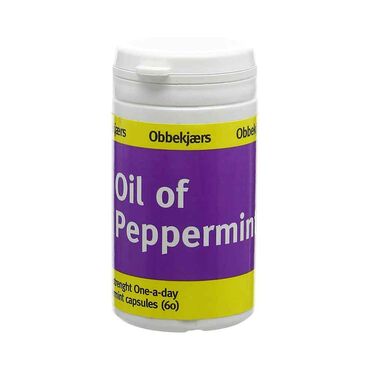 Obbekjaers One a Day Peppermint Capsules 200mg of pure peppermint oil in sunflower seed. Swallow 1 capsule daily before a meal.