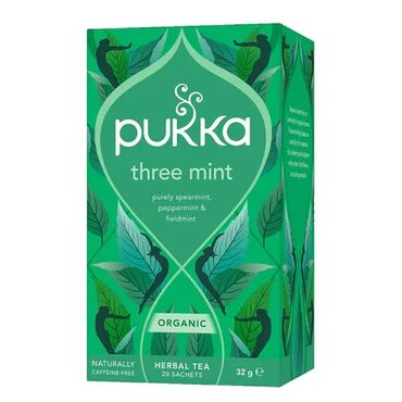 Pukka Three Mint Organic Tea Peppermint leaf (54%), spearmint leaf (39%), fieldmint leaf (7%). Use one tea bag per cup. Leave to brew for 3-4 minutes in freshly boiled water. Enjoyed best without milk or sugar.