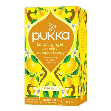 Pukka Organic Lemon Ginger with a touch of Manuka Honey Tea Use one tea bag per cup. Leave to brew for 3-4 minutes in freshly boiled water. Enjoyed best without milk or sugar.