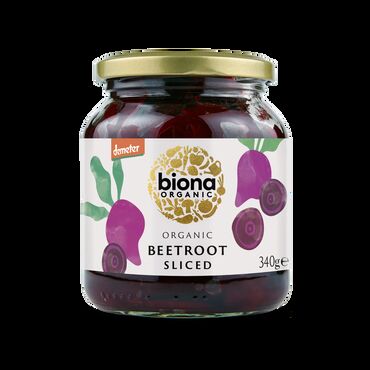Biona Organic Sliced Beetroot Beetroot**(77%), Water, Vinegar*, Sea Salt, Agave Syrup*, Sea Salt, Onion Powder*, Black Pepper* ** = Organic Bio-Dynamic agriculture
* = Certified Organic Ingredients