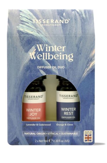Tisserand Winter Wellbeing Diffuser Oil Gift Set WINTER REST DIFFUSER OIL INGREDIENTS: Triethyl Citrate, Citrus Aurantium Dulcis (Orange) Peel Oil*, Lavandula Angustifolia (Lavender) Oil*, Cedrus Deodara (Cedarwood) Wood Oil*, Valeriana Officinalis (Valerian) Root Extract*, Limonene**, Linalool**, Citral**. WINTER JOY DIFFUSER OILINGREDIENTS: Triethyl Citrate, Citrus Aurantium Dulcis (Orange) Peel Oil*, Dipropylene Glycol, Eugenia Caryophyllus (Clove) Leaf Oil*, Rosmarinus Officinalis (Rosemary) Leaf Oil*, Styrax Tonkinensis (Benzoin) Resin Extract*, Cinnamomum Zeylanicum (Cinnamon) Leaf Oil*, Limonene**, Eugenol**, Linalool**, Benzyl Benzoate**, Citral**, Benzyl Cinnamate**, Farnesol**. Ways to Use:Add a few drops to your diffuser to create a festive, calming atmosphereUse during evening wind down time for a restful environmentGift to a loved one who enjoys seasonal scents and relaxation