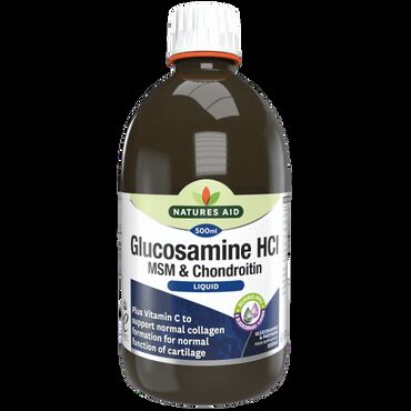 Natures Aid Glucosamine MSM and Chondroitin Purified water, Blackcurrant Concentrate, Apple Concentrate, Glucosamine Hydrochloride (product of crustaceans - SALT FREE) Methylsulphonylmethane, Chondroitin Sulphate (product of fish), Fructooligosaccharides (FOS), Natural Colouring (Anthocyanins), Preservatives (Citric Acid, Potassium Sorbate), Vitamin C (as Ascorbic Acid), Anticaking Agent (Silicon Dioxide).