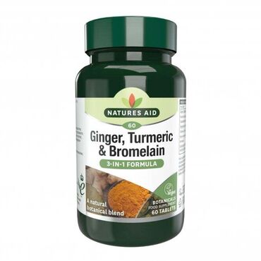 Natures Aid Ginger and Turmeric Microcrystalline Cellulose, Di-Calcium Phosphate, Bromelain Prep. (Bromelain, Maltodextrin), Ginger Prep. (Ginger Extract, Maltodextrin, Silicon Dioxide), Sodium Carboxymethylcellulose, Turmeric Extract, Anticaking Agents (Silicon Dioxide, Vegetable Source Magnesium Stearate). Take 1-3 tablets per day with food.