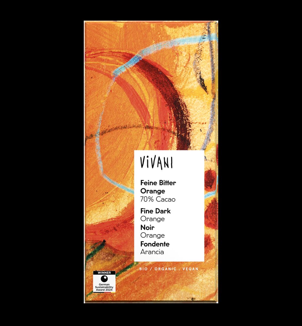 Fine dark orange 70 percent cocoa vivani organic chocolate