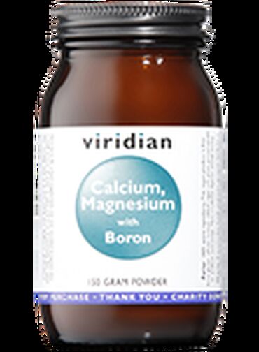 Viridian Calcium Magnesium & Boron Powder Each 5g serving contains:Calcium (carbonate, citrate) 800mg Magnesium (oxide, citrate) 350mg Vitamin C (ascorbic acid) 500mgBoron (sodium borate) 2mg In a base of Malic acid 233mg As a food supplement, stir one rounded teaspoon into a small amount of water or juice and drink immediately. Best taken after evening meal, or as directed by your healthcare professional.